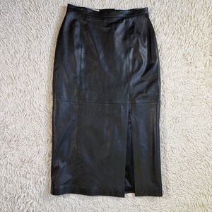 Vintage Bagatelle High Waisted Midi Length 90s Leather Skirt